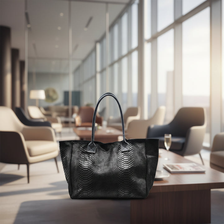 Tote Bag "Venere" MAHENA Effetto Pitone NERO – 100% Vera Pelle Made in Italy