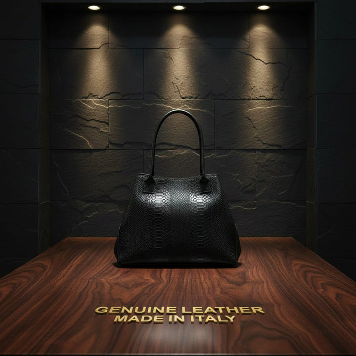 Tote Bag "Venere" MAHENA Effetto Pitone NERO – 100% Vera Pelle Made in Italy