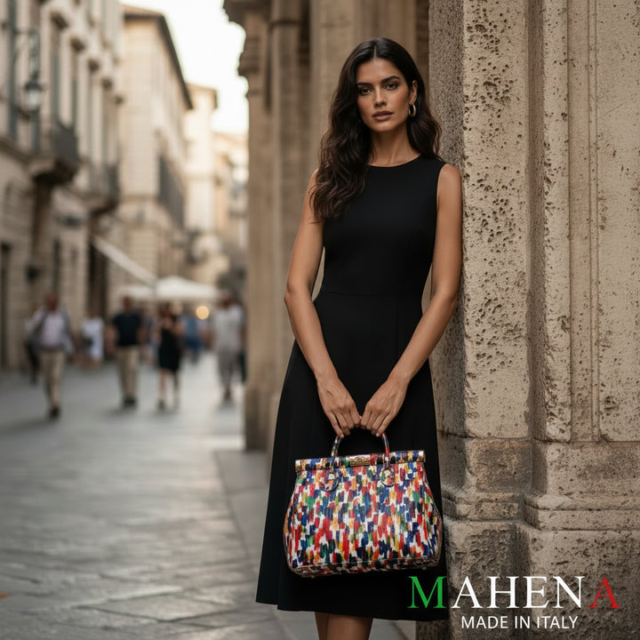 MAHENA "Brush" - Borsa a Mano in Pelle Italiana Effetto Dipinto