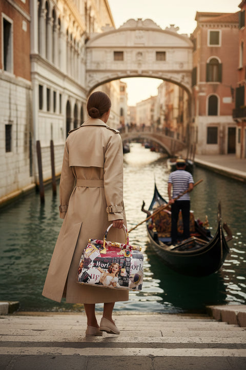 Mahena "Vintage Journal" — Handcrafted Pop Art Genuine Leather Bag Made in Italy