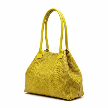 Tote Bag "Venere" MAHENA Effetto Pitone Giallo Lime – 100% Vera Pelle Made in Italy