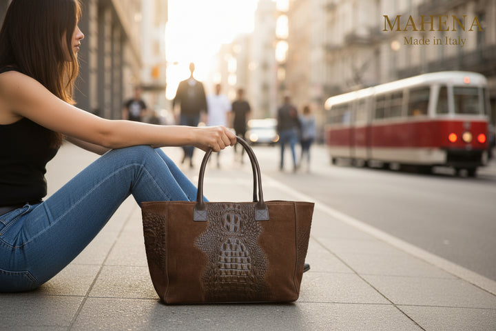 Borsa Lola Pelle Made in Italy effetto scamosciato Bellissima
