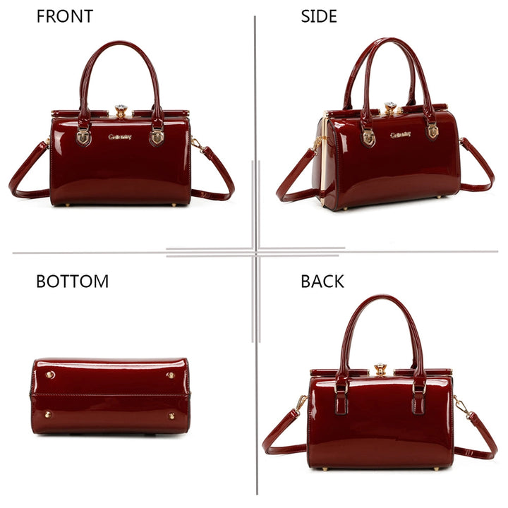Women's glossy diamond pattern French design handbag