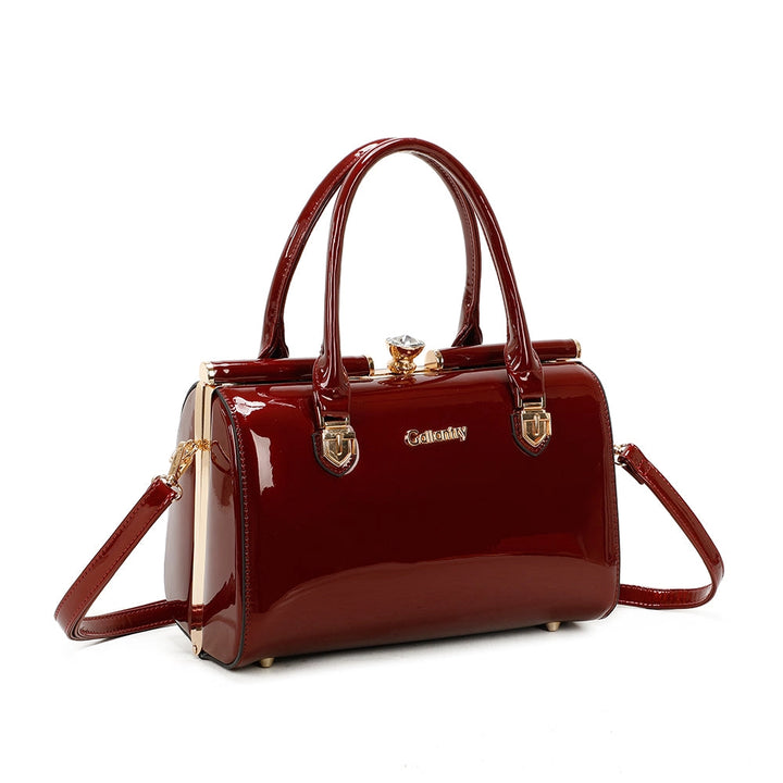 Women's glossy diamond pattern French design handbag