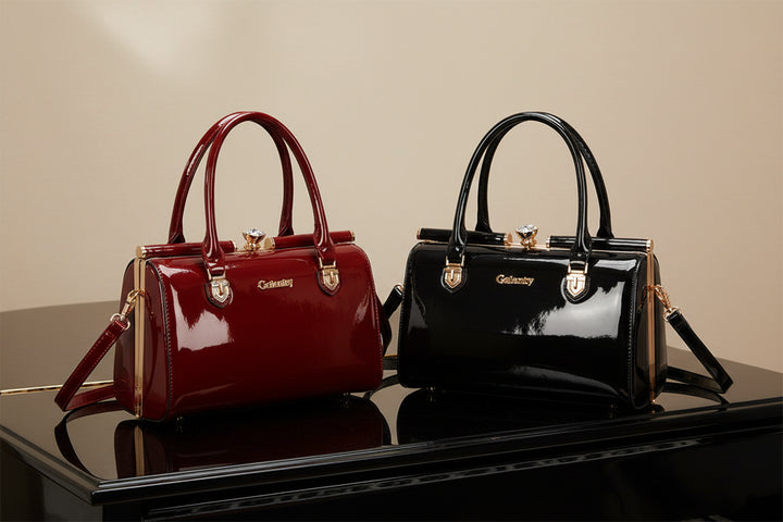 Women's glossy diamond pattern French design handbag