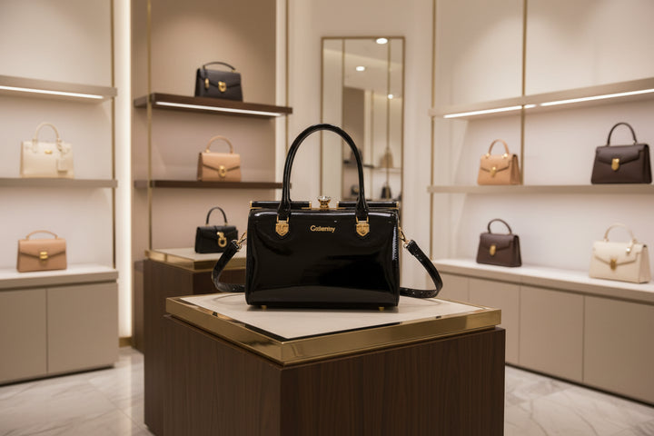 Women's glossy diamond pattern French design handbag