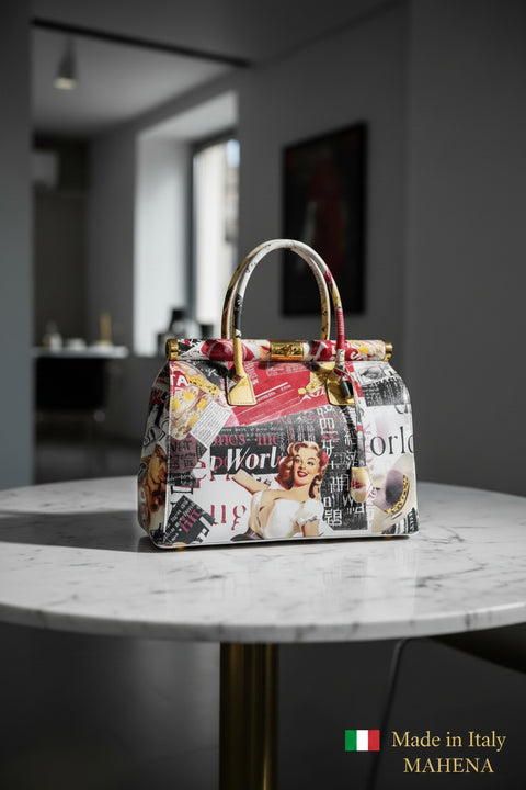 Mahena "Vintage Journal" — Handcrafted Pop Art Genuine Leather Bag Made in Italy[Pre-Order: Ships July 20]