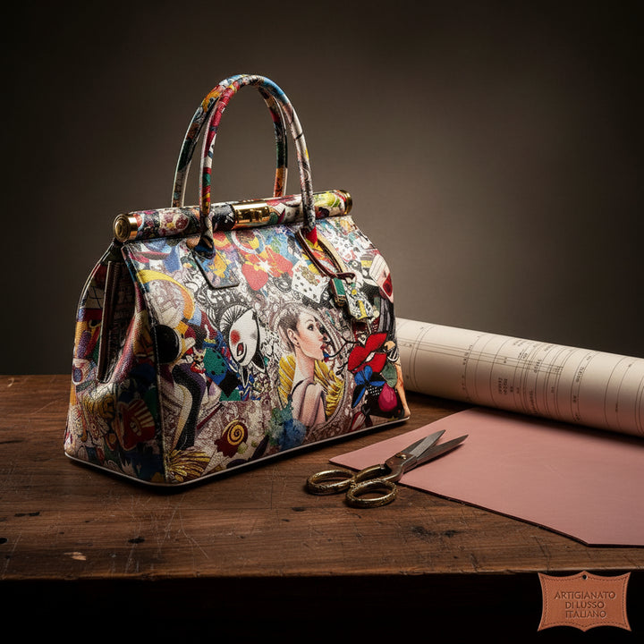 MUSE – Borsa a Mano Pop-Art in Vera Pelle Artigianale (Made in Italy)