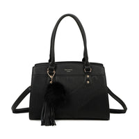 WOMEN'S BAG PAMY FRENCH DESIGN with Faux Fur Pom-pom BLACK OR BEIGE