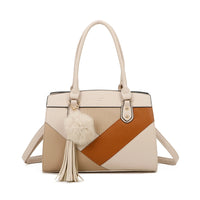 WOMEN'S BAG PAMY FRENCH DESIGN with Faux Fur Pom-pom BLACK OR BEIGE