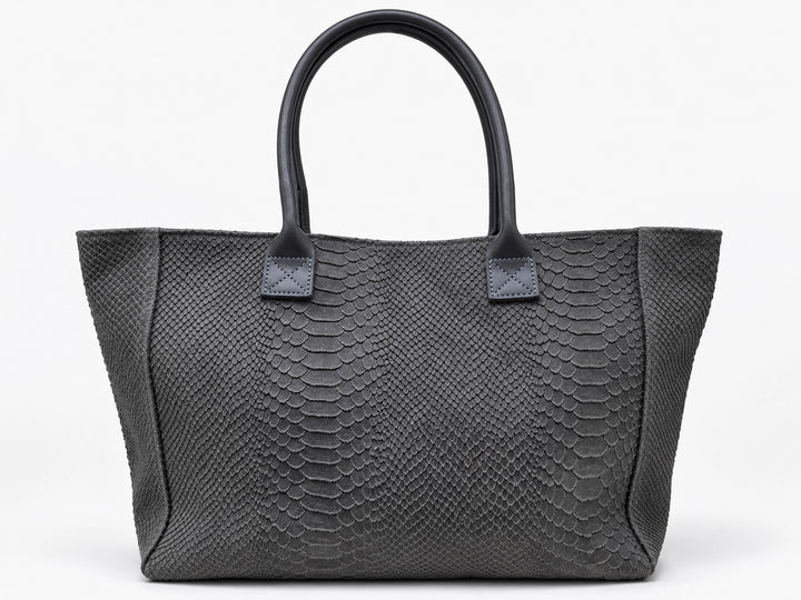 MAHENA "Venere" Dark Grey Python-Effect Tote Bag — 100% Genuine Leather
