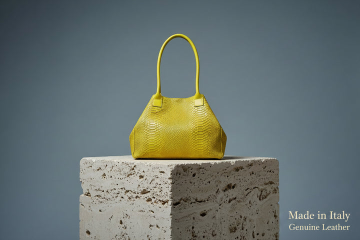 Tote Bag "Venere" MAHENA Effetto Pitone Giallo Lime – 100% Vera Pelle Made in Italy
