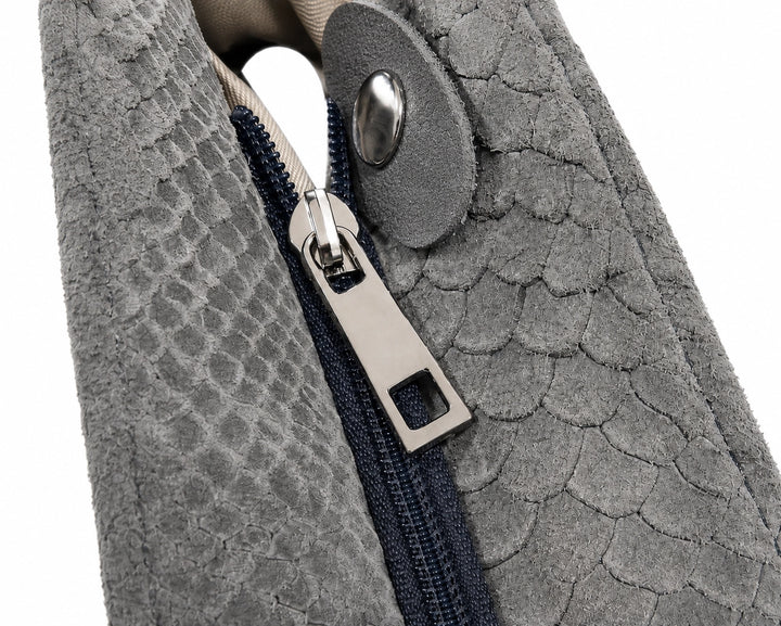 MAHENA "Venere" Dark Grey Python-Effect Tote Bag — 100% Genuine Leather
