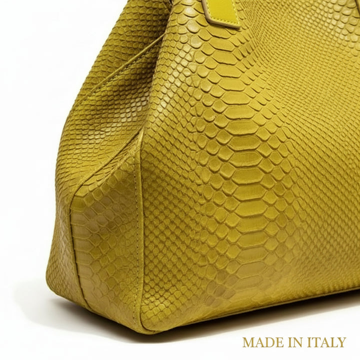 Tote Bag "Venere" MAHENA Effetto Pitone Giallo Lime – 100% Vera Pelle Made in Italy