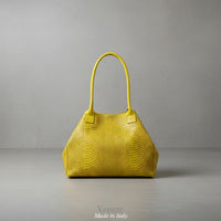 Tote Bag "Venere" MAHENA Effetto Pitone Giallo Lime – 100% Vera Pelle Made in Italy