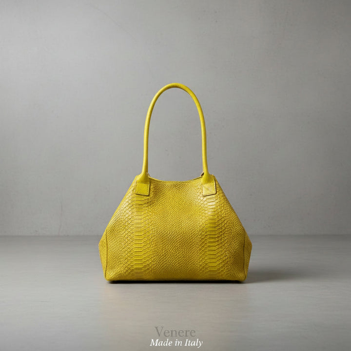 Tote Bag "Venere" MAHENA Effetto Pitone Giallo Lime – 100% Vera Pelle Made in Italy