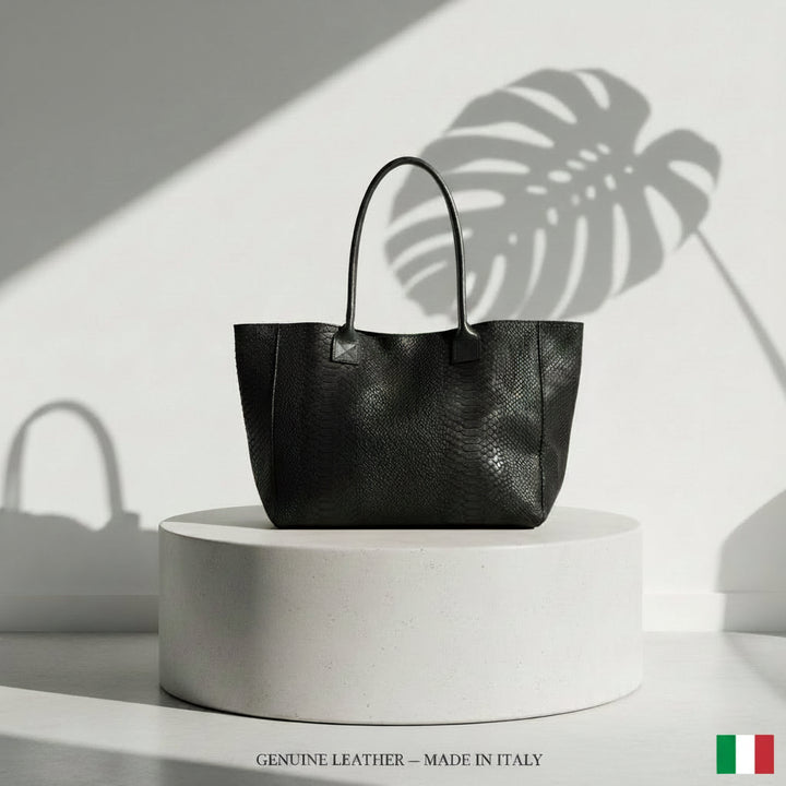 Tote Bag "Venere" MAHENA Effetto Pitone NERO – 100% Vera Pelle Made in Italy