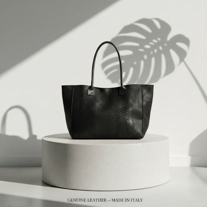 Tote Bag "Venere" MAHENA Effetto Pitone NERO – 100% Vera Pelle Made in Italy
