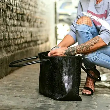 Tote Bag "Venere" MAHENA Effetto Pitone NERO – 100% Vera Pelle Made in Italy